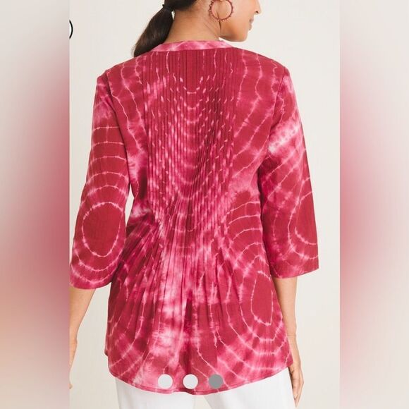 Chicos Tie-Dye Pintick Peasant Blouse size 16-18. - Picture 3 of 9